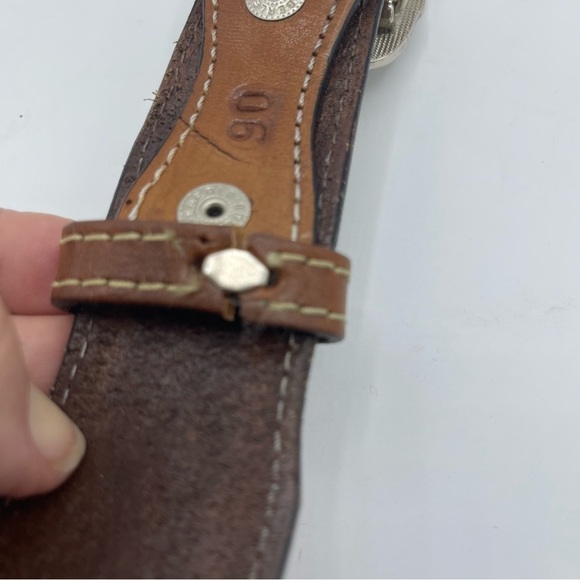 Eberle Leather Belt Hand Tooled Brown Size 36 (90 EU) Heavy Horse Buckle - Picture 5 of 7